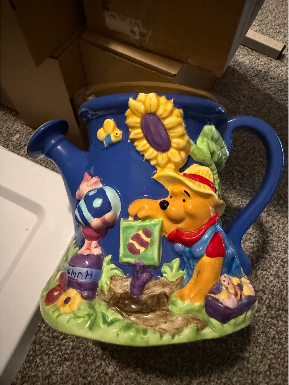 Vintage Disney Winnie the Pooh Ceramic Watering Can with Inner Glass Container